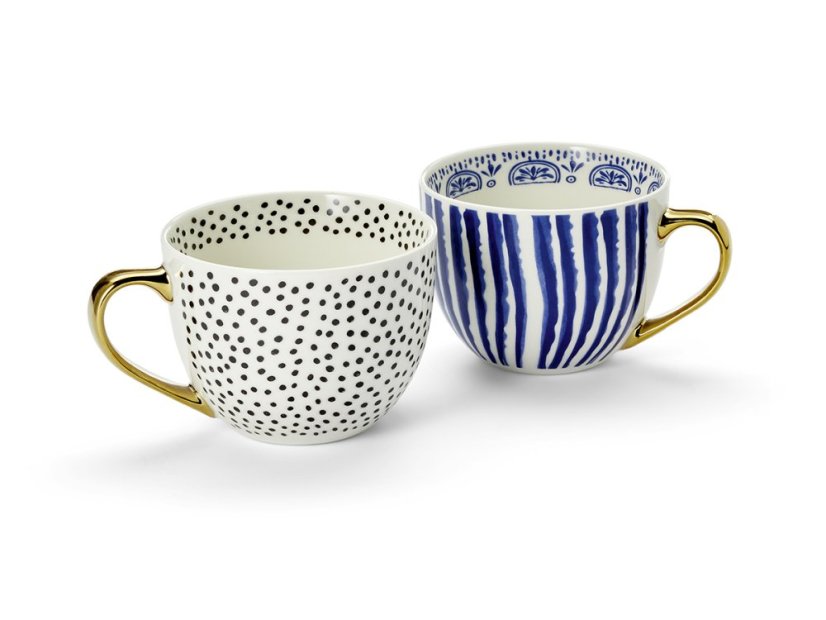 CHA CULT Čajový porcelánový hrnček „Corina“ 350ml - FARBA: Biela s čiernymi bodkami a zlatým uchom