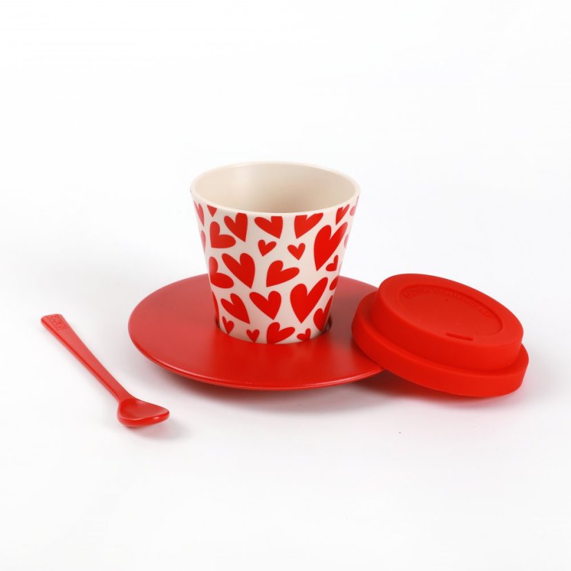 iDRINK Juego tasa, platillo y cucharita, "Hearts", 90 ml