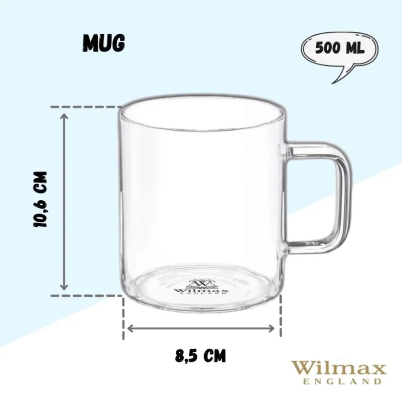 WILMAX hrnek z termoskla 500 ml - ciré sklo