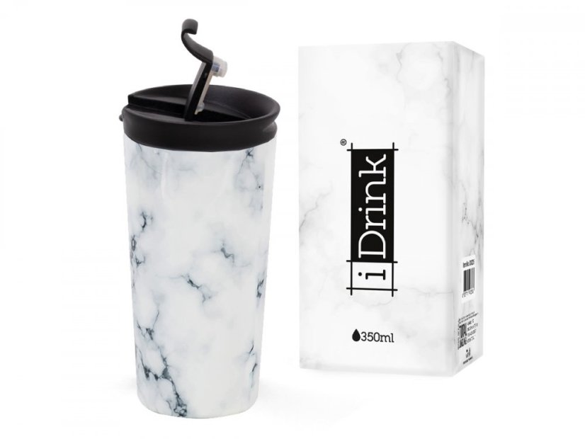IDRINK Termohrnek z Nerezové Oceli 350ml motiv Mramorově Bílý