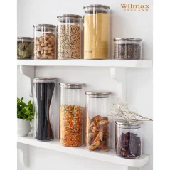 WILMAX dóza z termoskla 2000 ml, čiré sklo s nerezovým víčkem, 10×30,5 cm