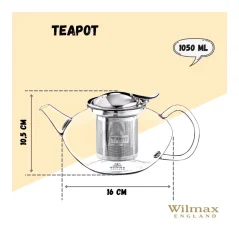 WILMAX Tetera de vidrio termo 1050 ml