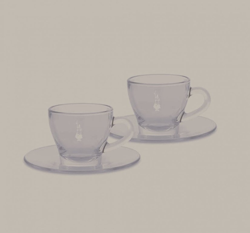 BIALETTI TAZZE 2 ks Sklenených Šálok a Podšálok na Cappuccino 130 ml