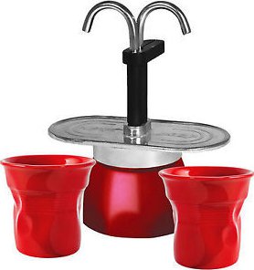 Bialetti Kávovar "Mini Express" červený na 2 šálky s 2 pohármi