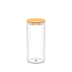 WILMAX Dóza na kávu z termoskla, čiré sklo s bambusovým víčkem, 1500 ml, 10×30,5 cm
