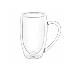 WILMAX Taza de vidrio termo de doble pared 500 ml, asa