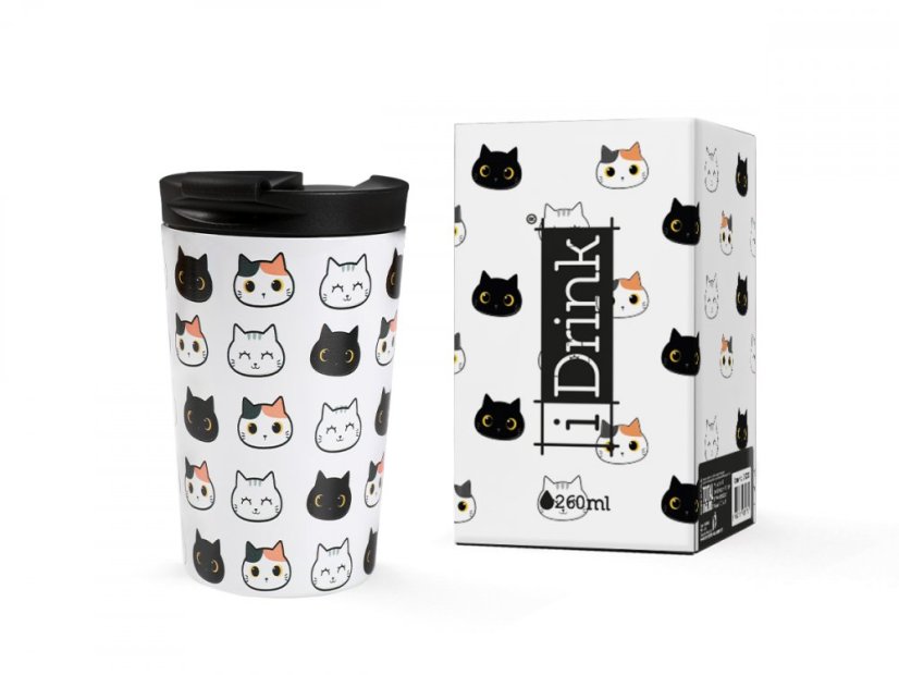 IDRINK Termohrnek z nerezové oceli, 260 ml, Kočky
