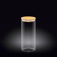 WILMAX Dóza na kávu z termoskla, čiré sklo s bambusovým víčkem, 1500 ml, 10×30,5 cm