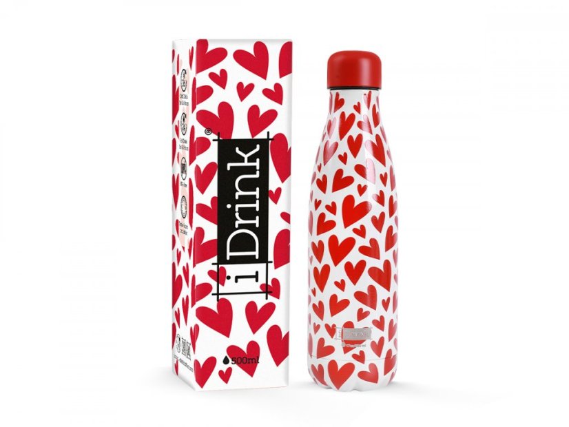 Botella térmica de acero inoxidable iDRINK, diseño de corazón, 500 ml Botella térmica de acero inoxidable iDRINK, diseño de corazón, 500 ml