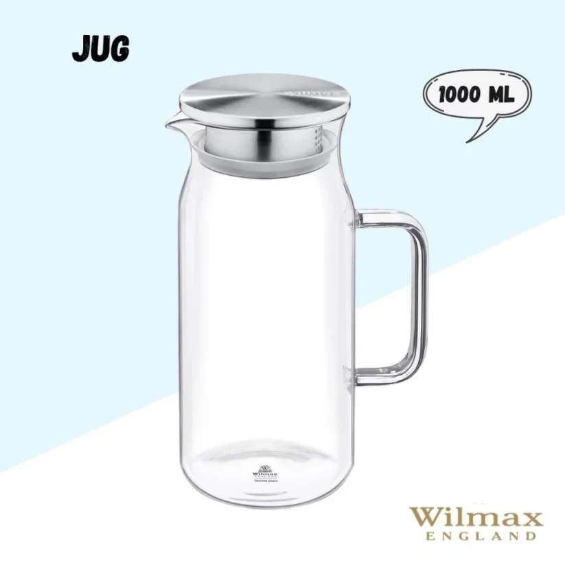 WILMAX džbán z termoskla 1000ml čiré sklo s nerezovým víčkem