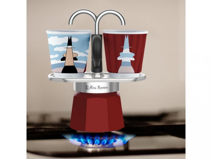 BIALETTI MOKA KONVIČKA SET MINI EXPRESS "R" na 2 ŠALKY MAGRITE +2 HRNKY