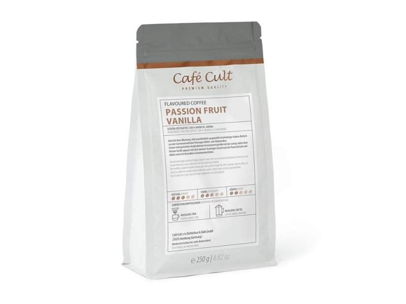 Café Cult ochucená zrnková káva Mučenka a vanilka 250g