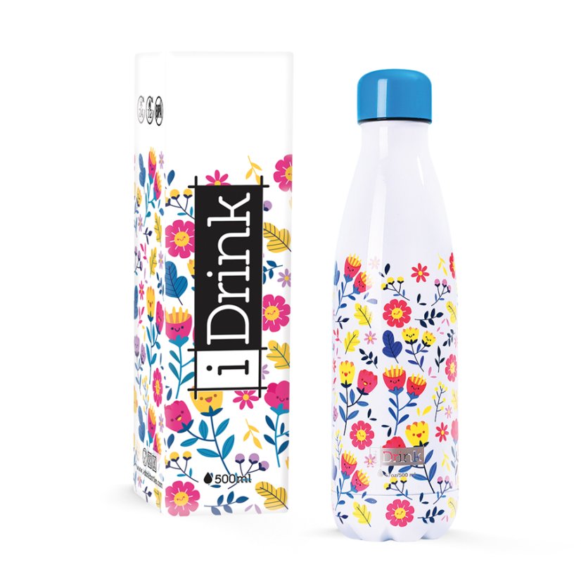 Botella térmica de acero inoxidable iDRINK, diseño de flores, 500 ml