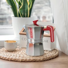 PEDRINI MOKA KONVIČKA ECO BRILLANTATA MANICO ROSSO na 6 ŠÁKLŮ Z LEŠTĚNÉHO HLINÍKU