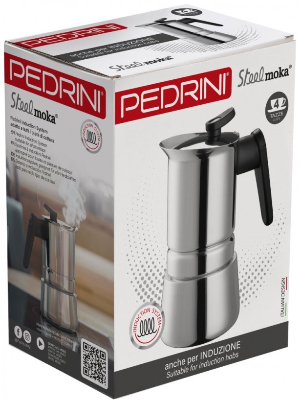 PEDRINI MOKA KÁVOVAR STEEL 2 šálky stříbrné barvy, objem 110 ml