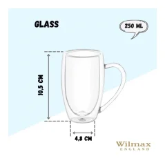 WILMAX Taza doble de vidrio termo 250 ml, asa