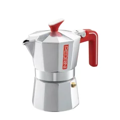 Moka Konvička BRILLANT na 4 šálky z leštěného hliníku s červenou rukojetí s kroužkem