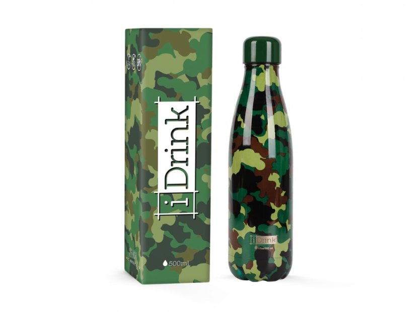 Botella térmica de acero inoxidable iDRINK, de metal, con estampado de camuflaje, 500 ml