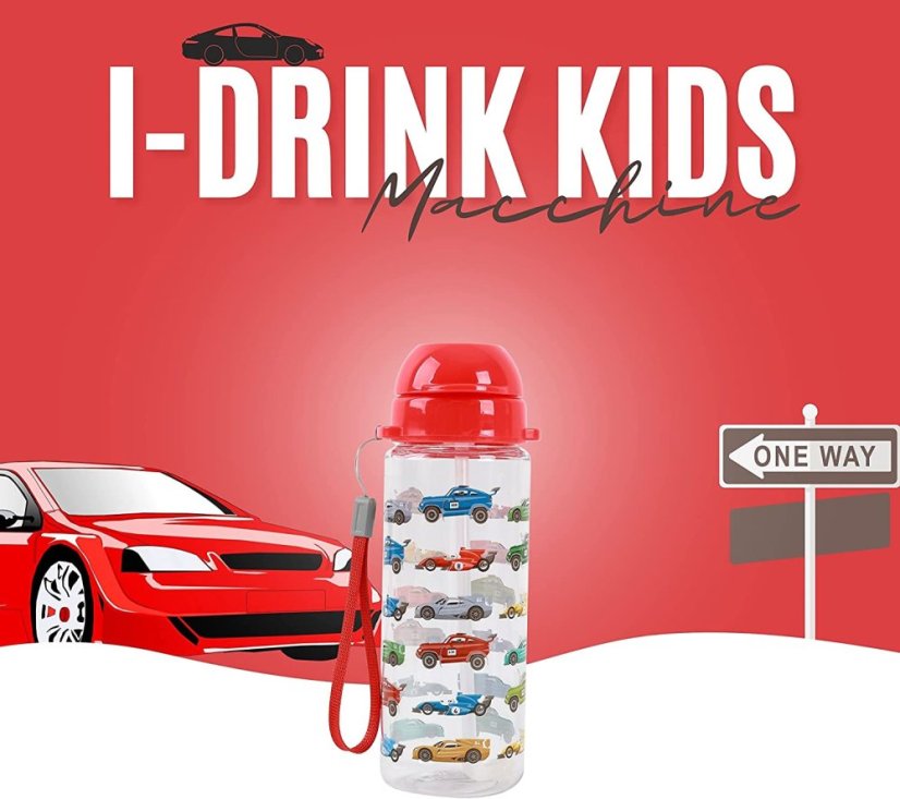 Botella de agua infantil Tritan iDrink con pajita Cars, 400 ml