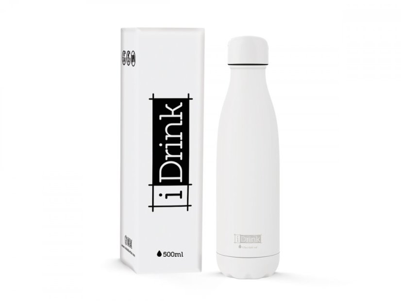 Botella térmica de acero inoxidable iDRINK, de metal, con estampado blanco, 500 ml