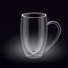 WILMAX Sklenený hrnček s uchom, na kávu, čaj z dvojstenného borosilikátového termoskla 400ml