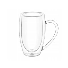 WILMAX Sklenený hrnček s uchom, na kávu, čaj z dvojstenného borosilikátového termoskla 400ml