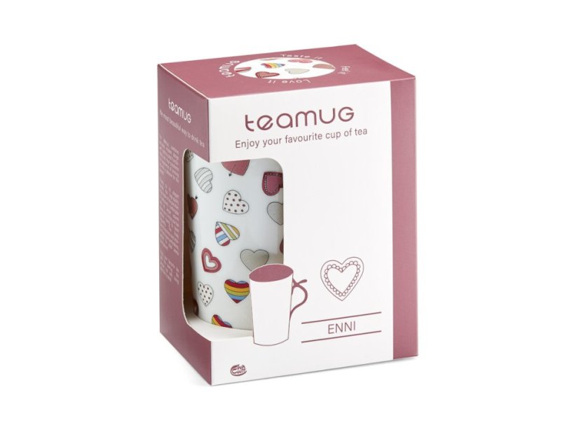 Čajový Porcelánový Hrnek se Sítkem Enni 400 ml - FARBA: Červený s potlačou Srdieček