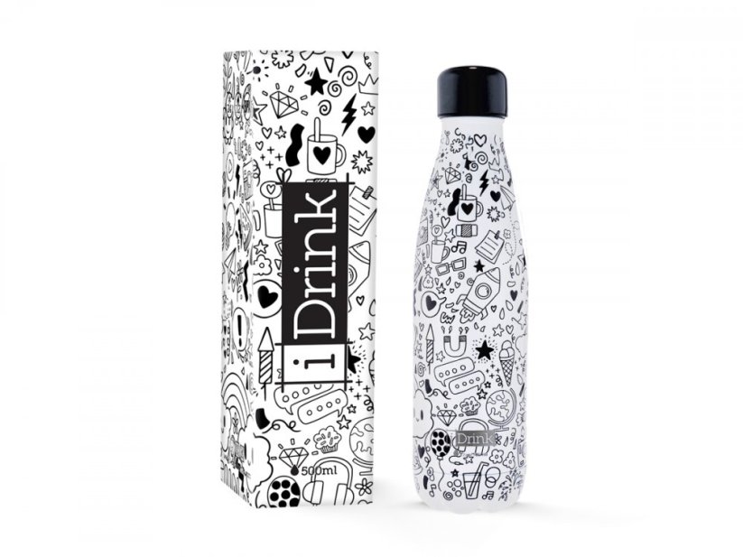 iDRINK | Nerezová kovová termoska, vzor doodles, 500 ml