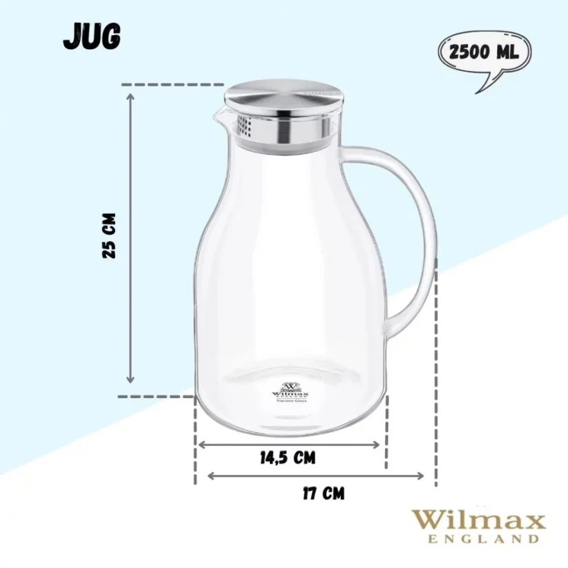 WILMAX džbán z termoskla 2500ml čiré sklos nerezovým víčkem