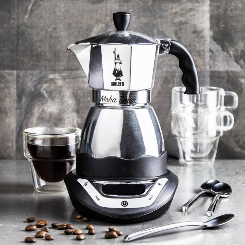BIALETTI ELEKTRICKÁ MOKA KONVIČKA EASY S ČASOVAČEM NA 3 ŠÁLKY