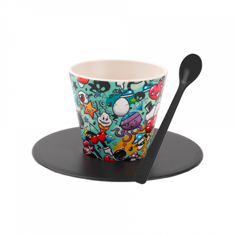 90 ml-es csésze tányérral és kanállal