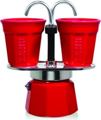 Bialetti Kávovar "Mini Express" červený na 2 šálky s 2 pohármi