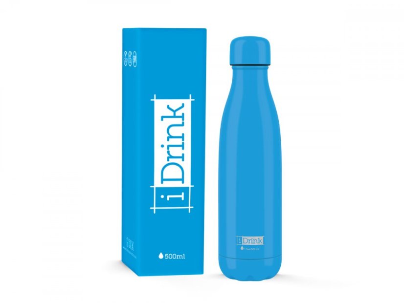 Botella térmica de acero inoxidable iDRINK de metal, diseño azul, 500 ml
