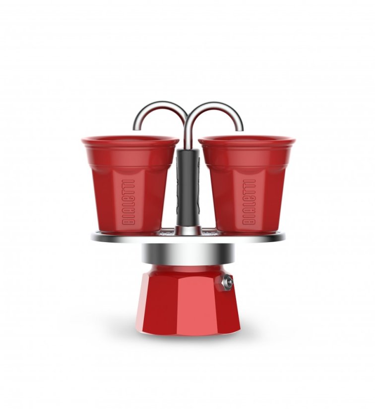 Bialetti Kávovar "Mini Express" červený na 2 šálky s 2 pohármi