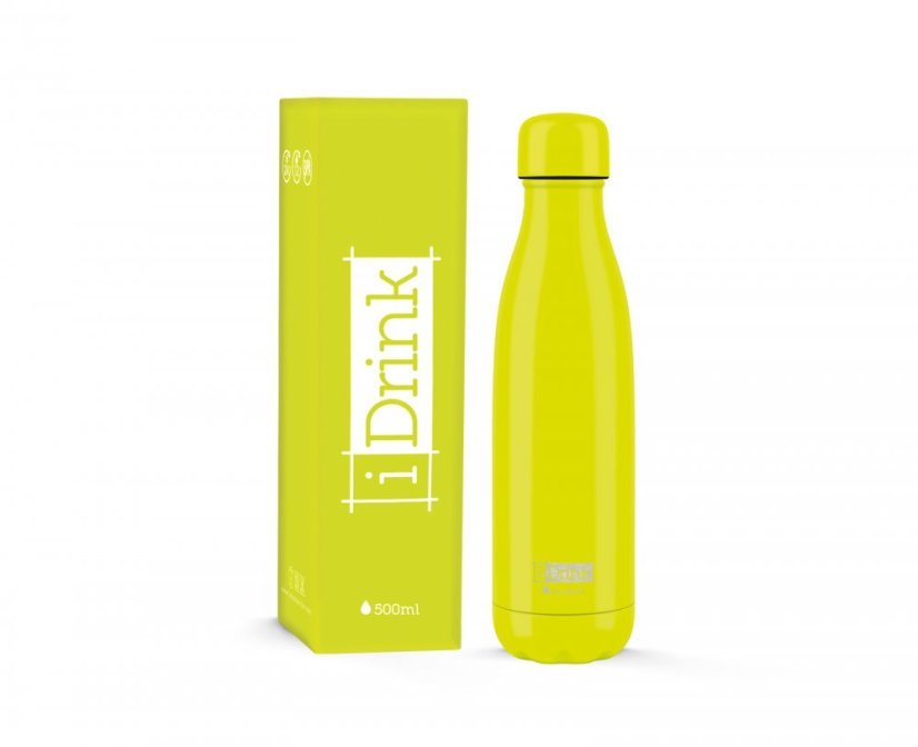 Botella térmica de acero inoxidable iDRINK, de metal, con diseño en amarillo, 500 ml