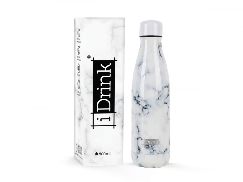 iDRINK | Nerezová kovová termoska, vzor marble bílá, 500 ml