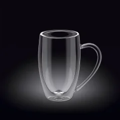 WILMAX Sklenený hrnček s uchom, na kávu, čaj z dvojstenného borosilikátového termoskla 300ml
