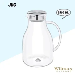 WILMAX Jarra termo de cristal 2500 ml con tapa de acero inoxidable